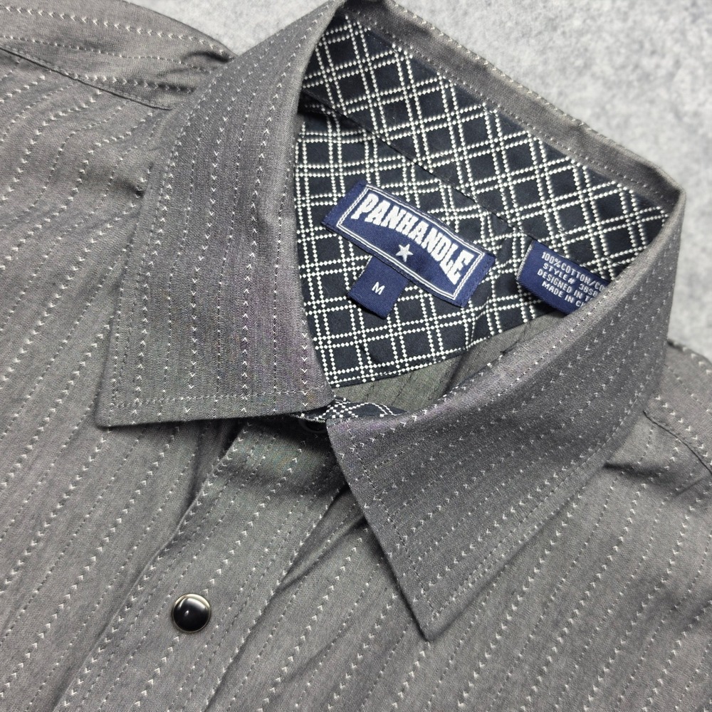 Panhandle Mens Western Snap Shirt Gray Striped Long Sleeve Cotton M 38S8128